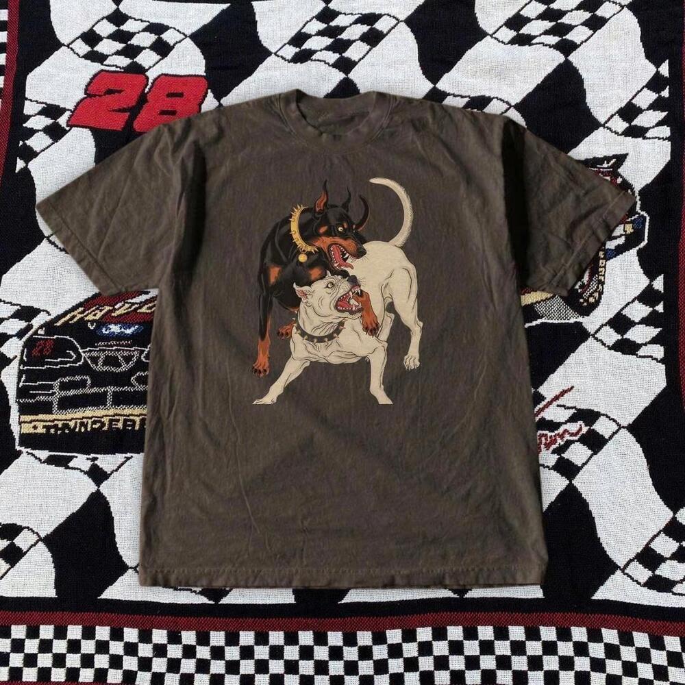 Brown Graphic Tee With Dog Graphic Streetwear